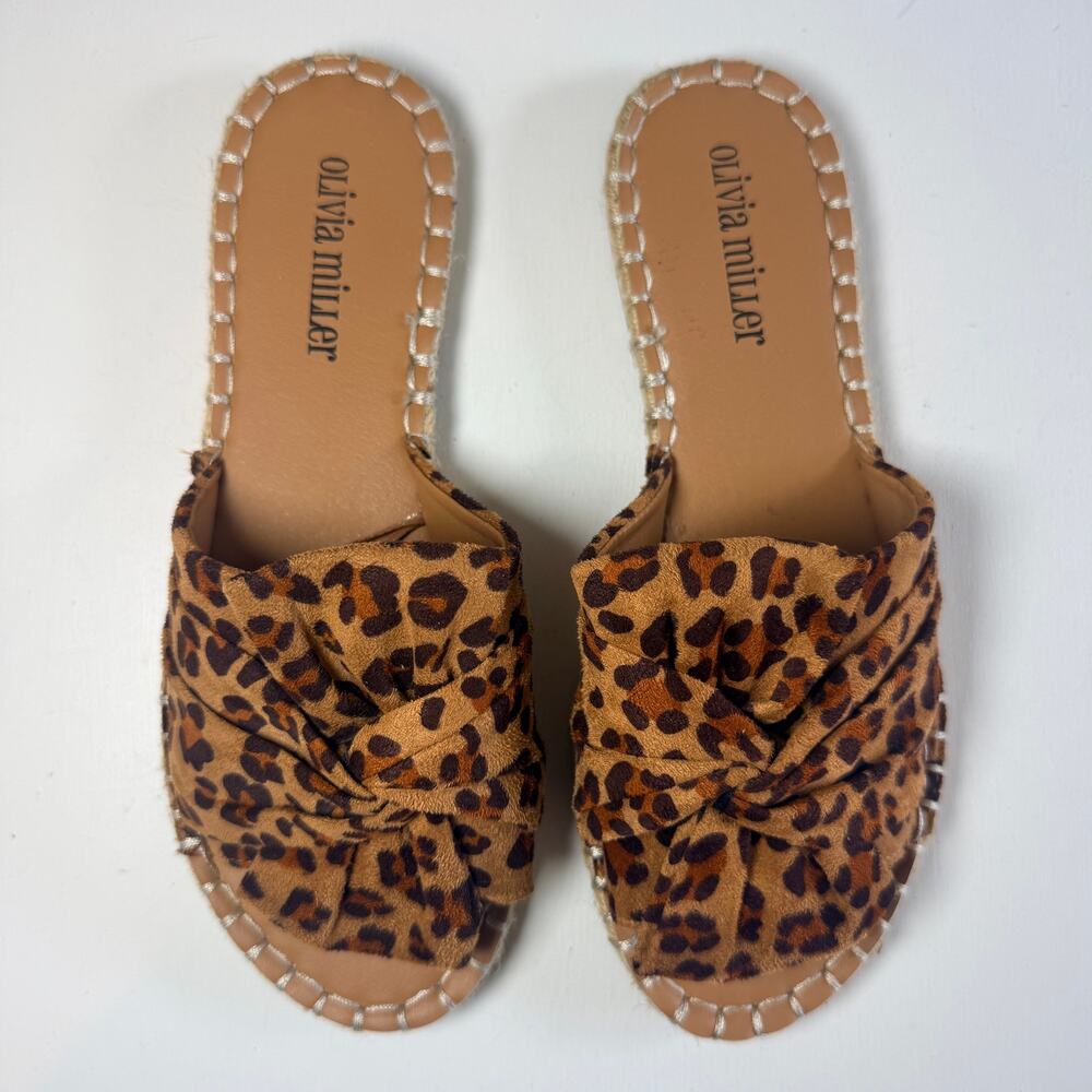 Olivia Miller Women's Leopard Print Knot Espadrille Slide Sandals Size 7 NEW